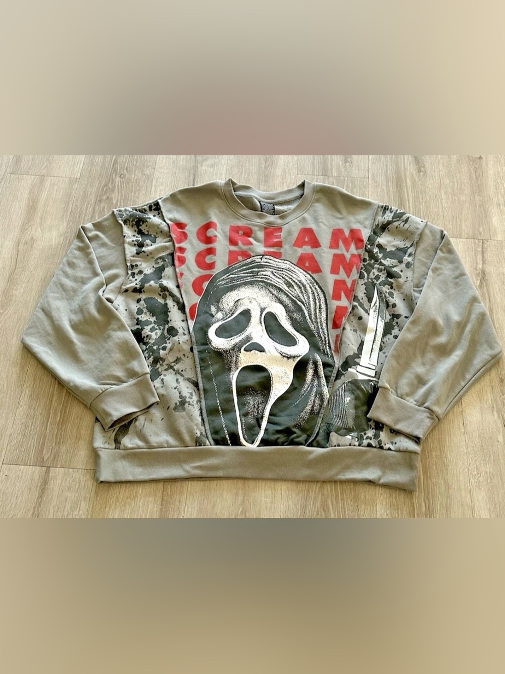 Men's XL Ghostface Sweatshirt Gray Scream Graphic Vintage Style Crewneck Fleece